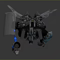 Game Movie Character With Sci Fi Mechanical Armor Blue Luminous Parts And Sickle Like Weapon