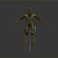 Sci Fi Character And Humanoid Cyborg With Metallic Body Blue Luminous Lines Standing Pose