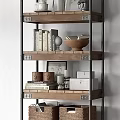 Multi tiered Wooden Metal Shelf Unit With Books Decorative Items And Storage Boxes