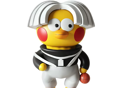 Yellow Cartoon Character With White Hair Red Cheeks Black And White Outfit Holding Basketball Figurine 3d model