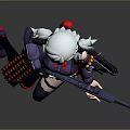 Anime Female Character With White Hair Red Eyes Holding Large Weapon In Running Pose