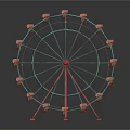 Red Cabins Green Frame Ferris Wheel Model With Metal Structure And Base 3d model