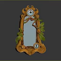 Ornate Orange Frame Decorative Mirror With Green Leaves Vines And Double Clocks