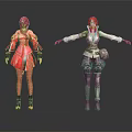 Stylish Character And Creature 3D Models With Red Hair Different Outfits And Poses