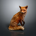 Realistic Red Fox Sculpture Sitting With Textured Fur And Reflection On Gray Background