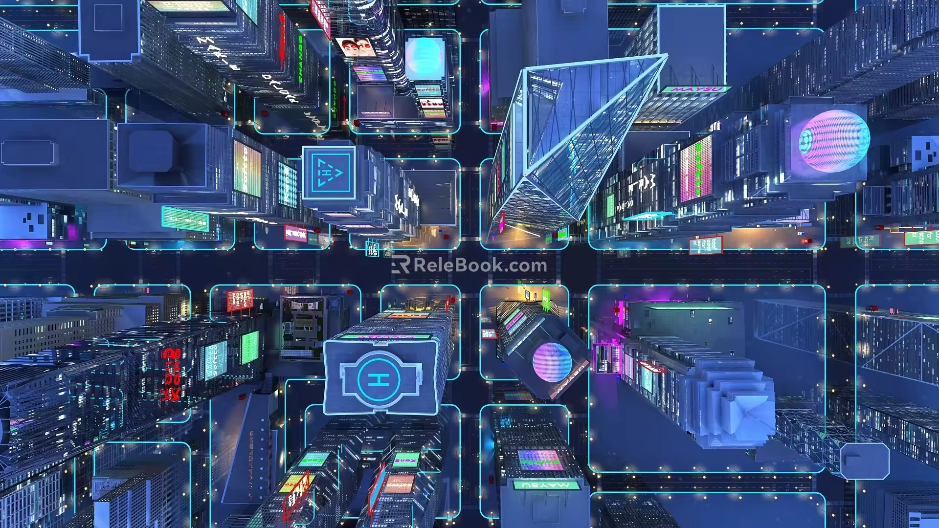 Commercial Architecture Cyberpunk Technology Sense City Night View Public Building Bird's Eye View Billboard Inside Business 3d model