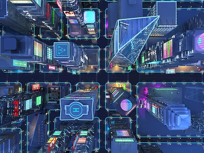 Aerial Urban Planning With Futuristic Architecture Digital Grid Layout And Illuminated High Rise Structures 3d model