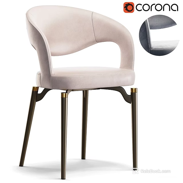 Modern Light Pink Velvet Dining Chair With Gold Metal Legs And Curved Back Design 3d model 