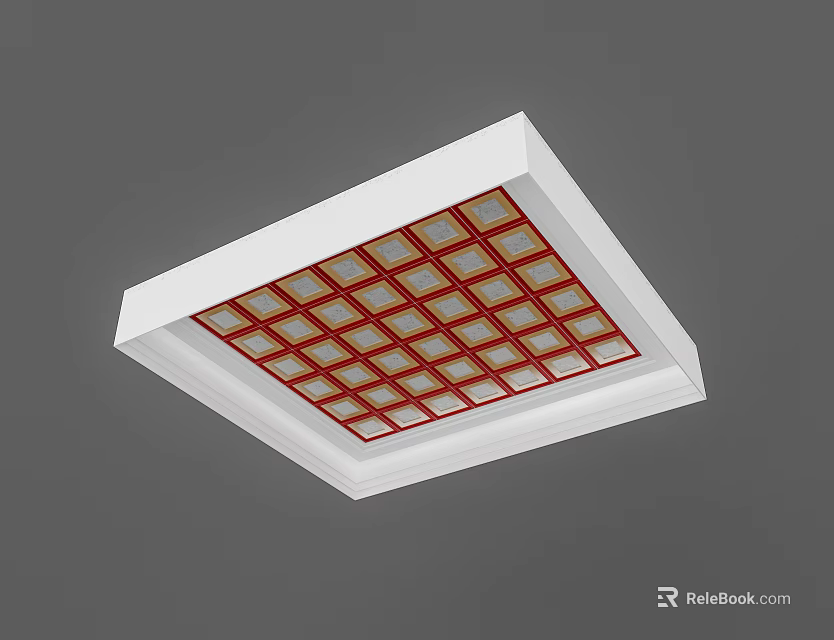 Modern Square Ceiling Design With Red Grid Pattern And White Frame 3d model