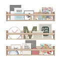 Stylish Home Interior With Wooden Wall Shelves Displaying Books Photo Frames Decorative Items And Plates
