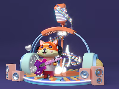 Cartoon Music Meichen Rock Cartoon Fox Microphone Headset Audio Activity Roadshow Flash Shop 3d model