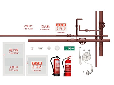 Fire Door Fire Pipe Fire Equipment Escape Door Fire Fighter model