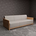 Modern Three Seater Sofa with Light Gray Fabric Wooden Frame and Gray Patterned Wall 3d model