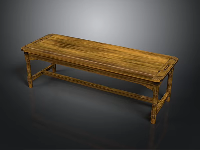 Rustic Solid Wood Bench With Natural Wood Grain And Sturdy Legs Design 3d model