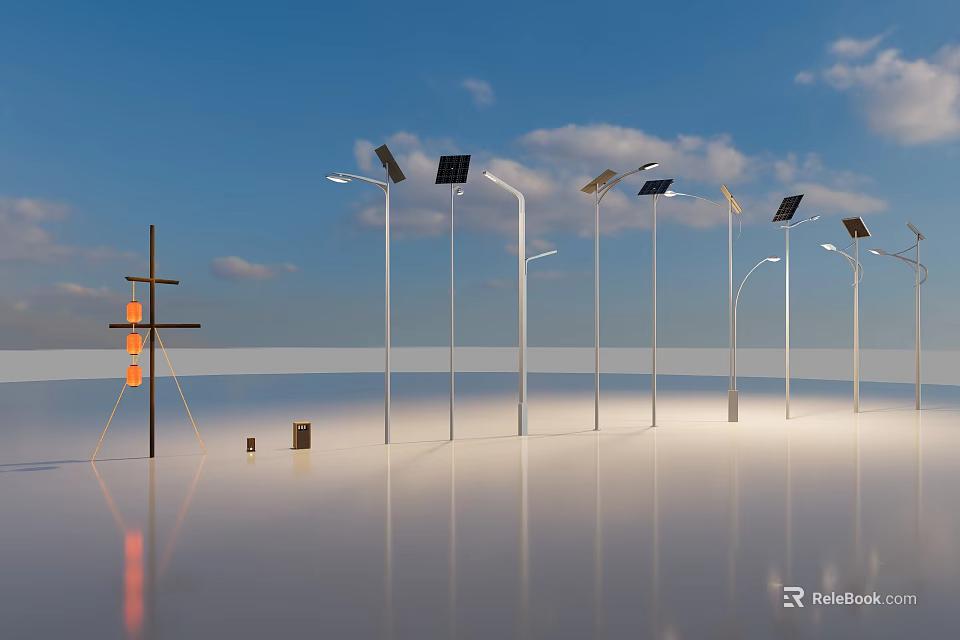 Solar Powered Outdoor Lights With Various Modern Styles For Street And Garden Lighting 3d model 