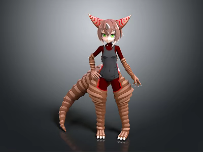 Game And Movie Character With Pink Hair Green Eyes Animal Ears Striped Tail Claws 3d model