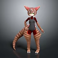 Game And Movie Character With Pink Hair Green Eyes Animal Ears Striped Tail Claws