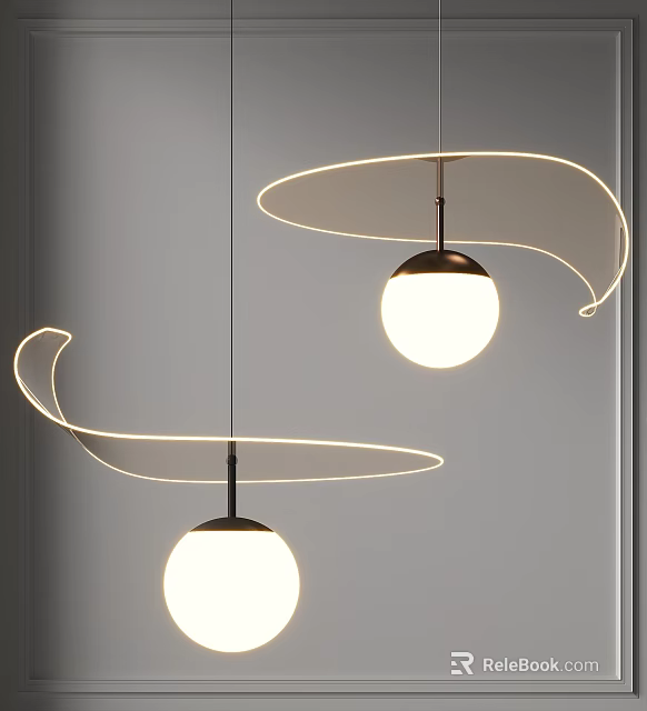 Modern Chandeliers with Curved Light Strips and Spherical Bulbs for Contemporary Home Interior 3d model 