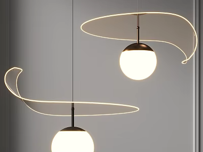 Modern Chandeliers with Curved Light Strips and Spherical Bulbs for Contemporary Home Interior 3d model