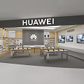 Huawei Digital Store Modern Interior with Smartphones on Display Tables and Product Shelves 3d model