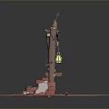 Artistic Wooden Equipment Setup With Hanging Green Lanterns Red Parts And Platform Base