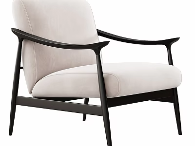 Modern Beige Upholstered Accent Chair With Black Armrest And Wooden Legs 3d model