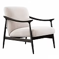 Modern Beige Upholstered Accent Chair With Black Armrest And Wooden Legs