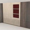 Modern Feature Wall With Wooden Panels Beige Sections And Red Inset Design