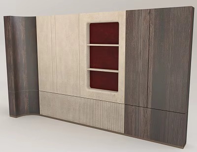 Modern Feature Wall With Wooden Panels Beige Sections And Red Inset Design 3d model