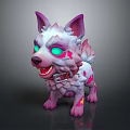 Cute Pink And White Stuffed Dog Doll With Green Eyes And Spiky Fur