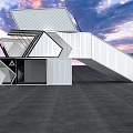 Modern Vacation Home Architecture With Geometric White Exterior And Sunset Sky