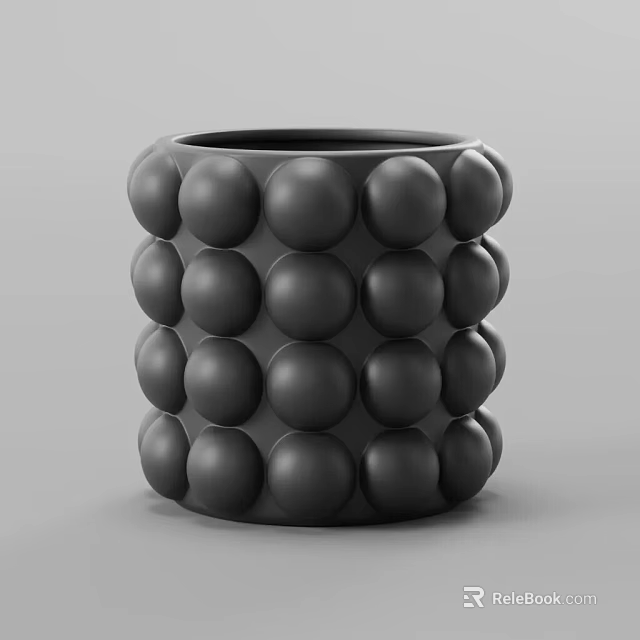 Unique Modern Bonsai Planter with Circular Bulbous Protrusions Gray Surface 3d model