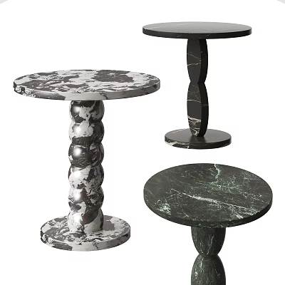 Modern Marble Side Tables With Spiral Cylindrical Bases And Black White Green Marble Tops 3d model