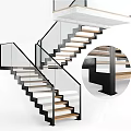 Modern Staircase Design With Glass Railing Wooden Steps And Metal Frame