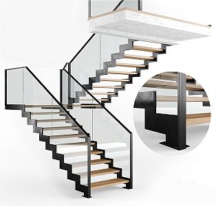 Modern Stairs Minimalist Stairs Right Angle Stairs Stair Handrail 3d model