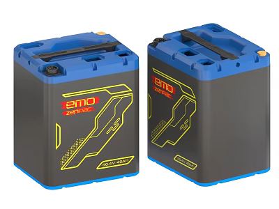 EMD Industrial Batteries With Blue Black Casing And Yellow Energy Lines 3d model