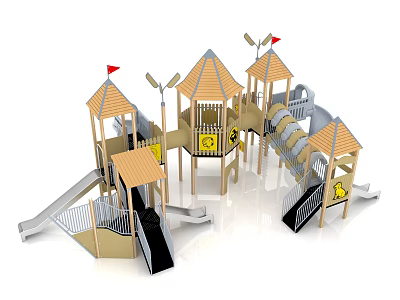 Kindergarten Outdoor Wooden Combination Outdoor Wooden Slide Kindergarten Slide Children's Combination Slide Kindergarten Outdoor Large Toys 3d model