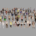 Diverse Group of People in Various Casual Wear and Different Poses on Gray Background