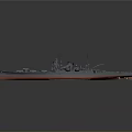 Detailed Warship Model With Gray Hull Red Bottom And Military Turrets