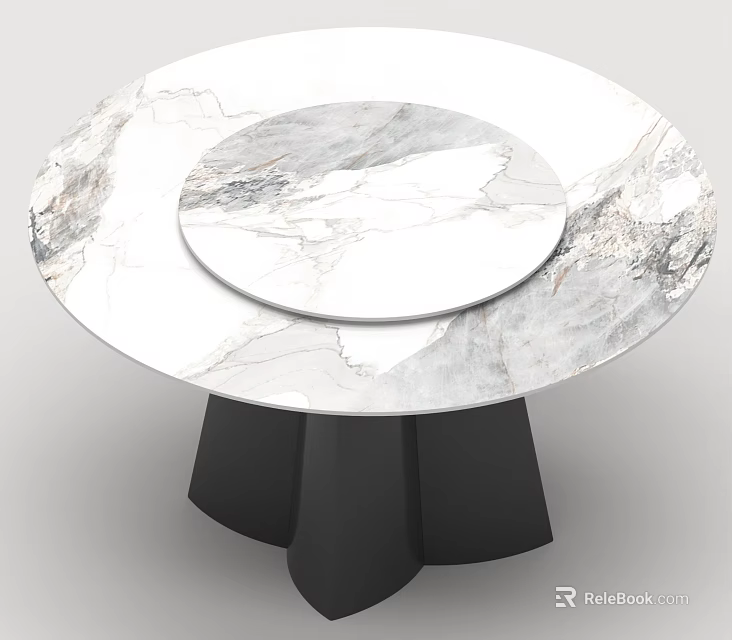 Modern Dining Table Set With White Grey Marble Top And Black Base 3d model