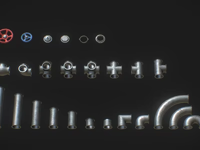 Industrial Metal Pipes And Fittings Including Elbows Tees Straight Tubes And Connectors 3d model