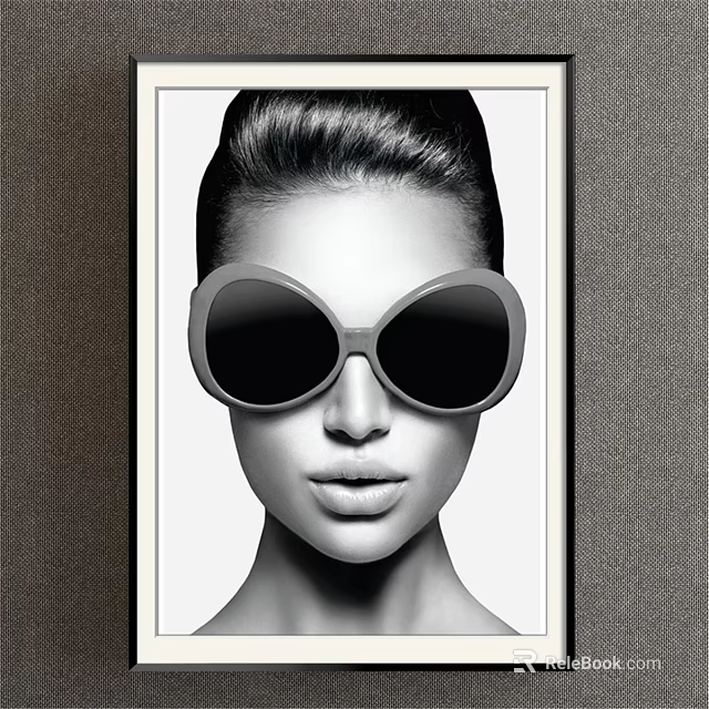 Black and White Woman Portrait With Large Round Sunglasses High Bun Hairstyle And Minimal Frame 3d model 