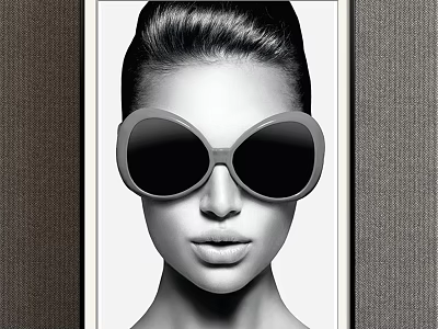 Black and White Woman Portrait With Large Round Sunglasses High Bun Hairstyle And Minimal Frame 3d model