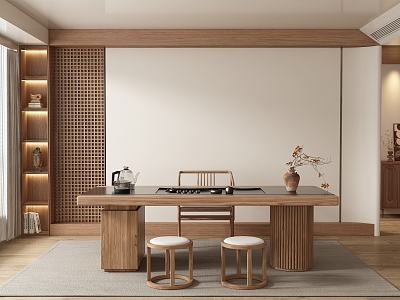 The combination of tea table and chair in the tea tasting area of the ancient tea room 3d model