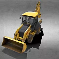 Yellow Wheeled Excavator With Front Loader And Backhoe For Construction Work 3d model