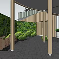 Golden Column Pergola With Green Plant Wall And TAI GARDEN Sign In Outdoor Area