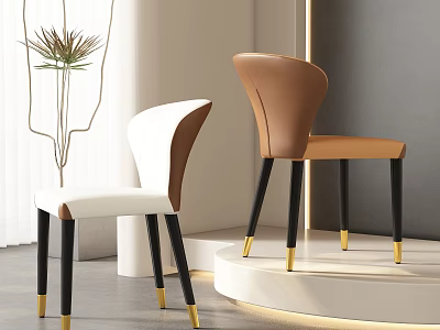 Modern Minimalist Dining Chairs With White And Brown Upholstery Black Legs And Gold Feet 3d model