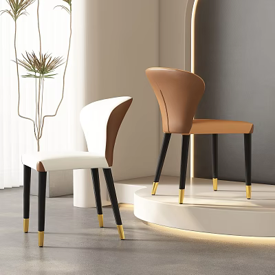 Modern Minimalist Dining Chairs With White And Brown Upholstery Black Legs And Gold Feet 3d model