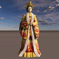 Woman In Traditional Imperial Costume With Elaborate Golden Headdress And Embroidered Robe
