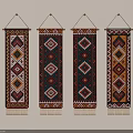 Four Decorative Wall Hangings With Geometric Patterns Colorful Design And Tassels